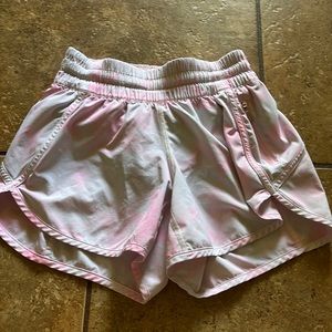 pink and white lululemon shorts